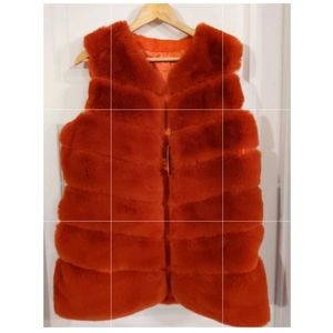 Gilet long fausse fourrure orange